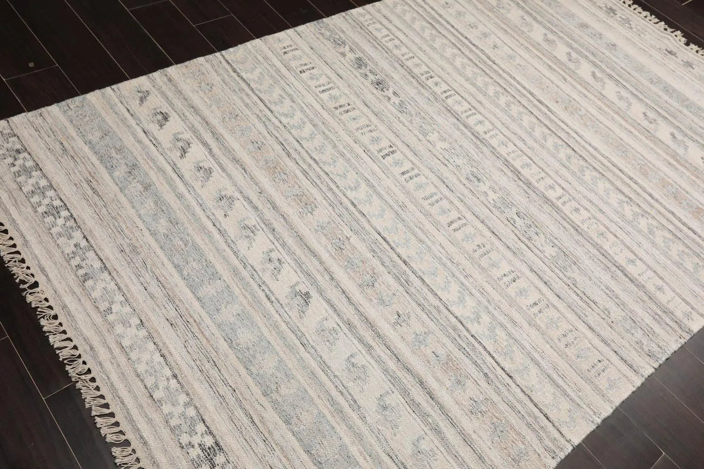 5' x 8' Hand Woven Wool Southwestern Flatweave Kilim Oriental Area Rug Beige-3