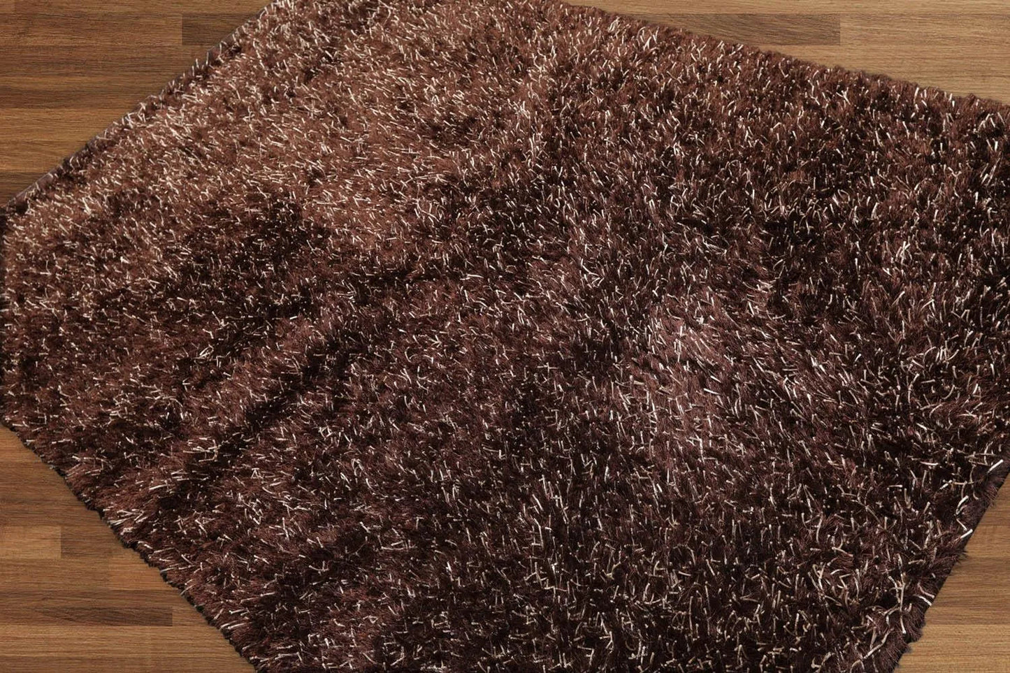Multi Size Chocolate, White Hand Made Shag Polyester Modern Oriental Area Rug-2