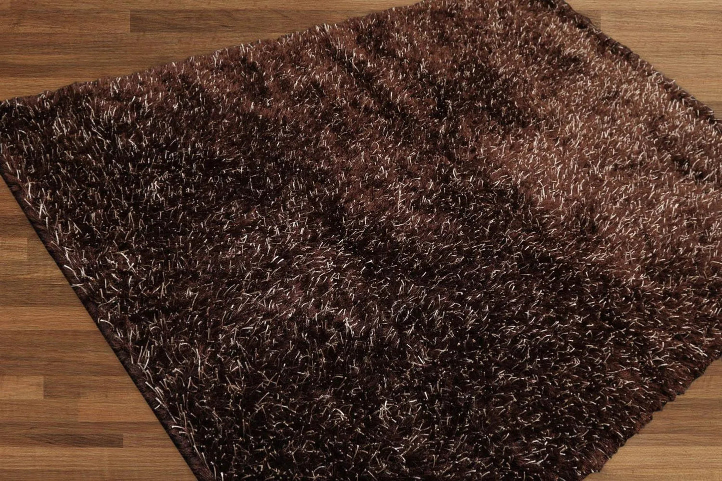 Multi Size Chocolate, White Hand Made Shag Polyester Modern Oriental Area Rug-3
