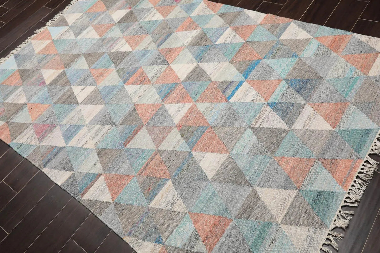 5' x 8' Indoor Outdoor  Hand Woven 100% Recycled PET Yarn Modern Kilim Area Rug Beige-2