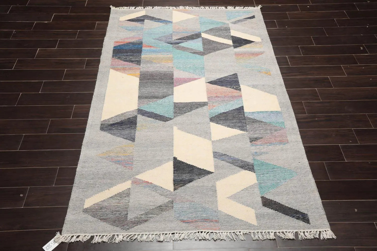 5' x 8' Indoor Outdoor Hand Woven 100% Recycled PET Yarn Modern Kilim Area Rug Gray-1