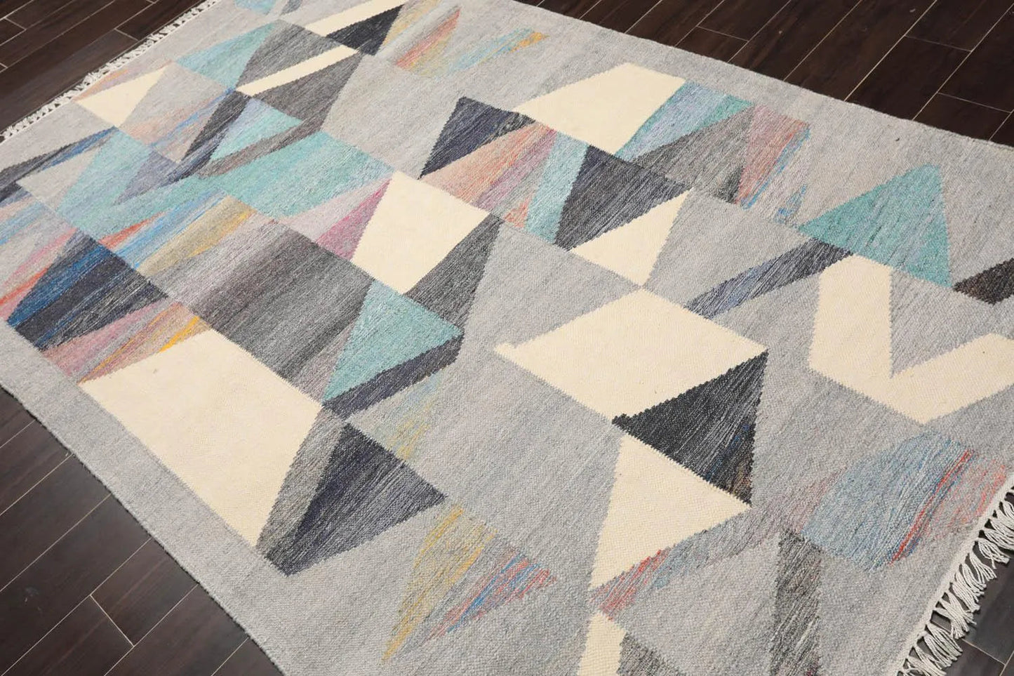 5' x 8' Indoor Outdoor Hand Woven 100% Recycled PET Yarn Modern Kilim Area Rug Gray-2