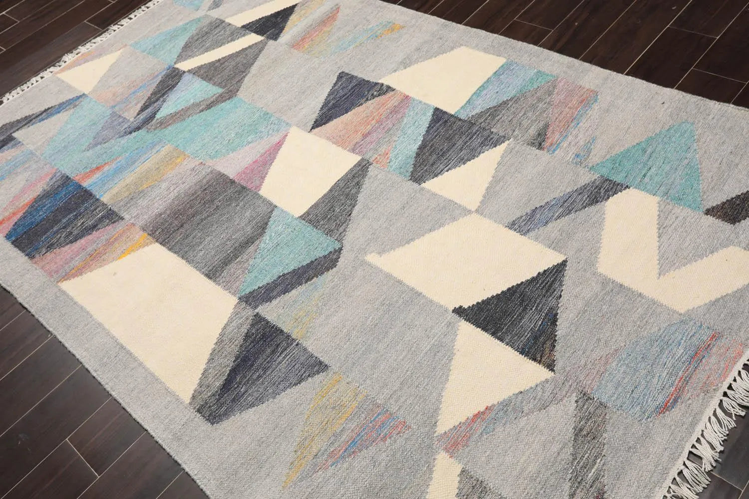 5' x 8' Indoor Outdoor Hand Woven 100% Recycled PET Yarn Modern Kilim Area Rug Gray-2
