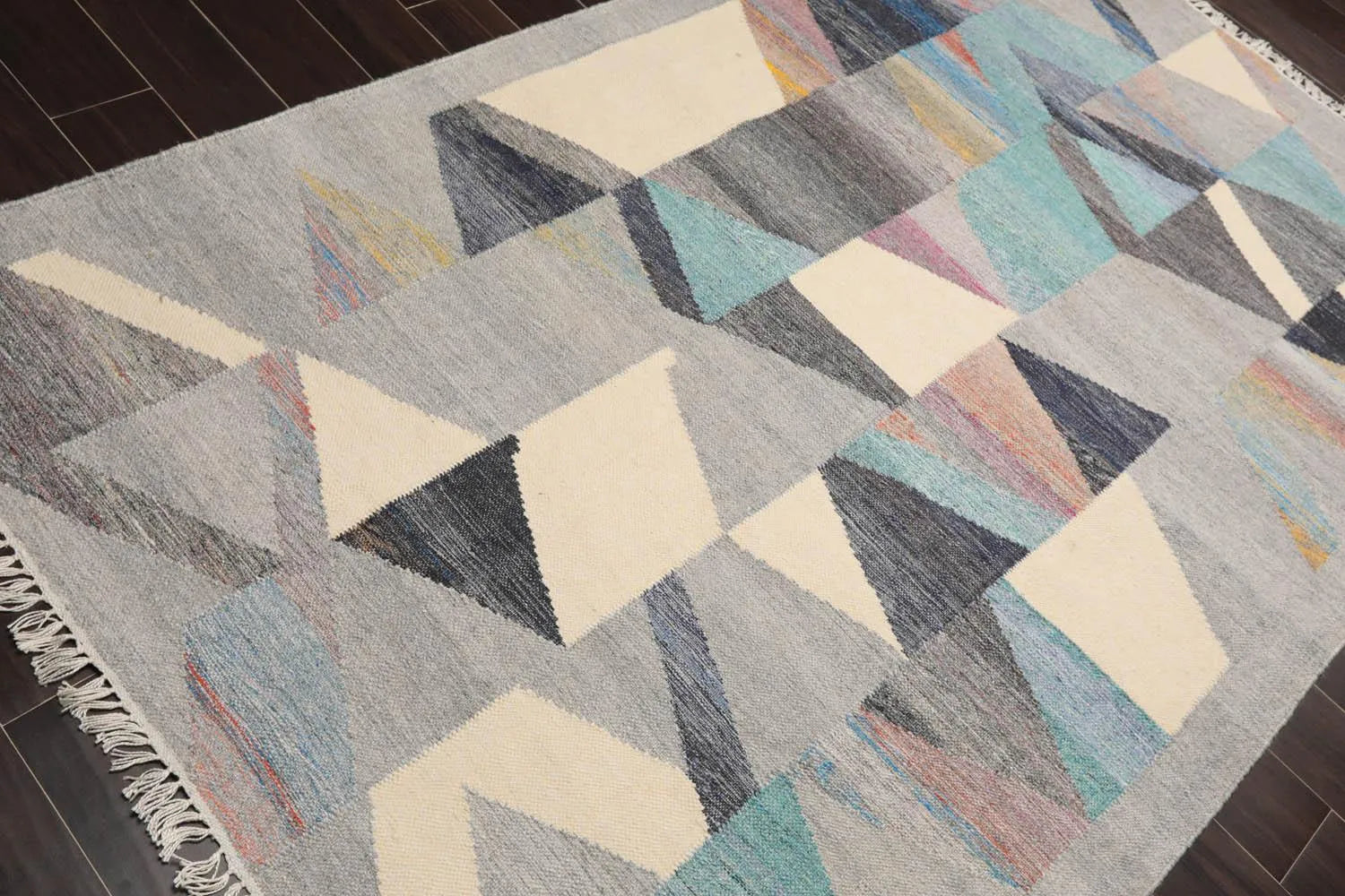 5' x 8' Indoor Outdoor Hand Woven 100% Recycled PET Yarn Modern Kilim Area Rug Gray-3