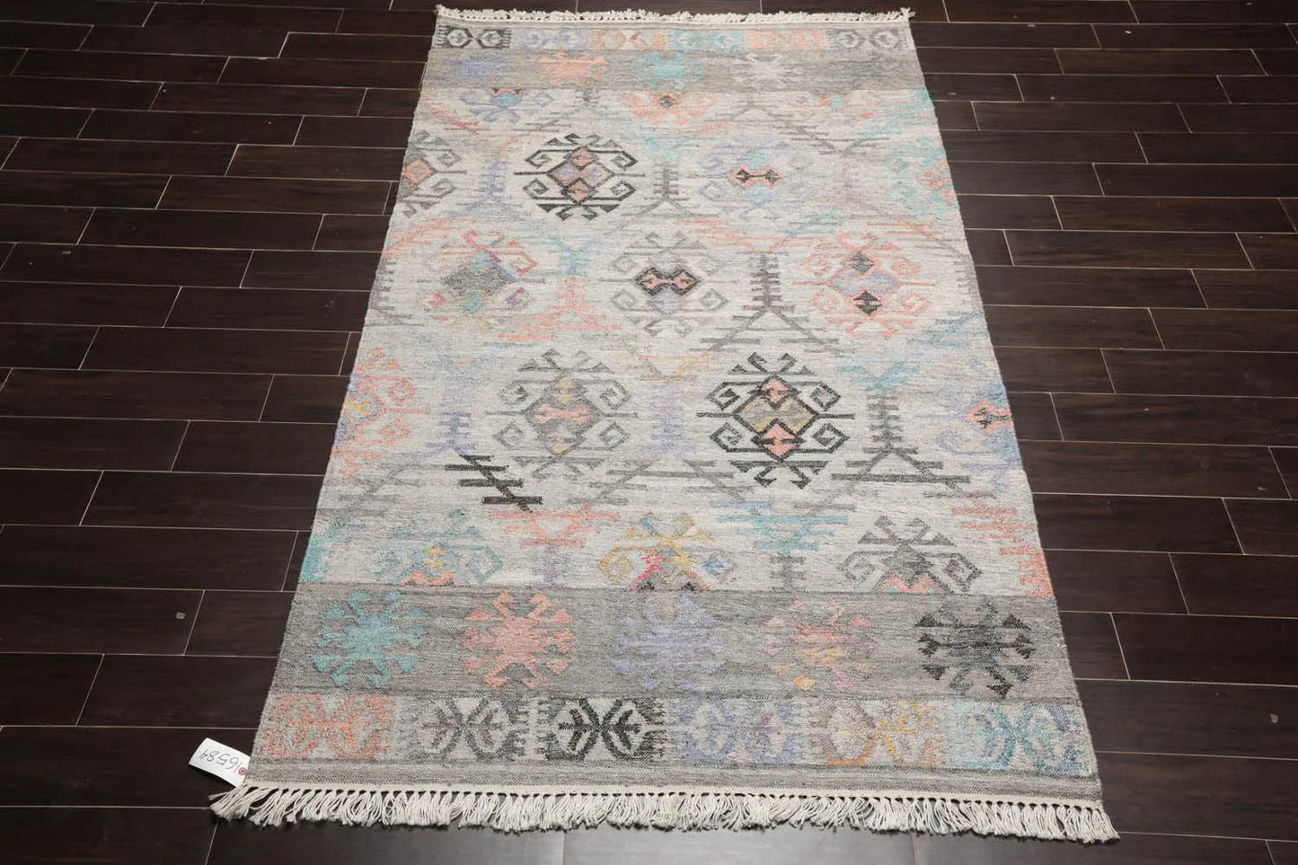 5' x 8' Indoor Outdoor Hand Woven 100% Recycled PET Yarn Modern Kilim Area Rug Beige-1
