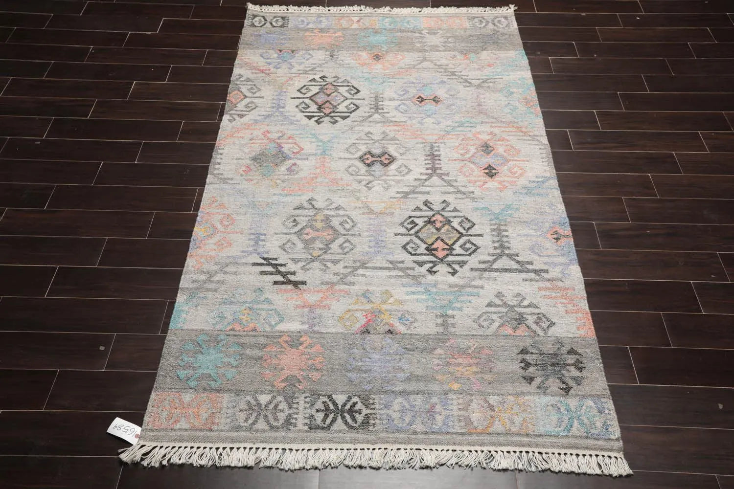 5' x 8' Indoor Outdoor Hand Woven 100% Recycled PET Yarn Modern Kilim Area Rug Beige-1