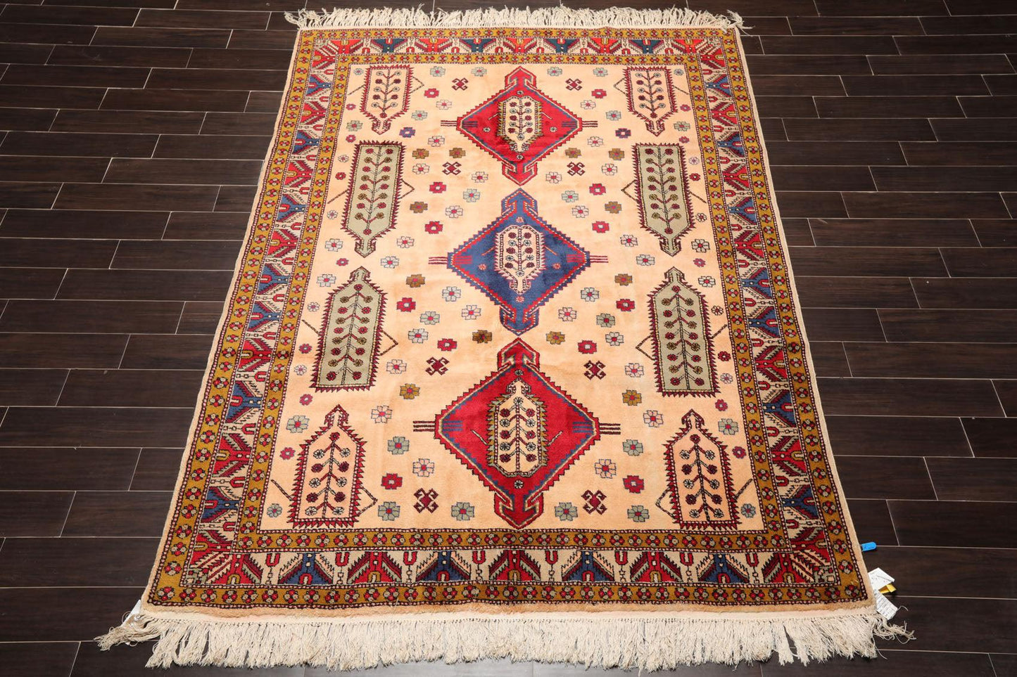 6'6" x 9'4" Hand Knotted Handmade Wool Arts & Craft Kazak Area Rug Light Peach-1