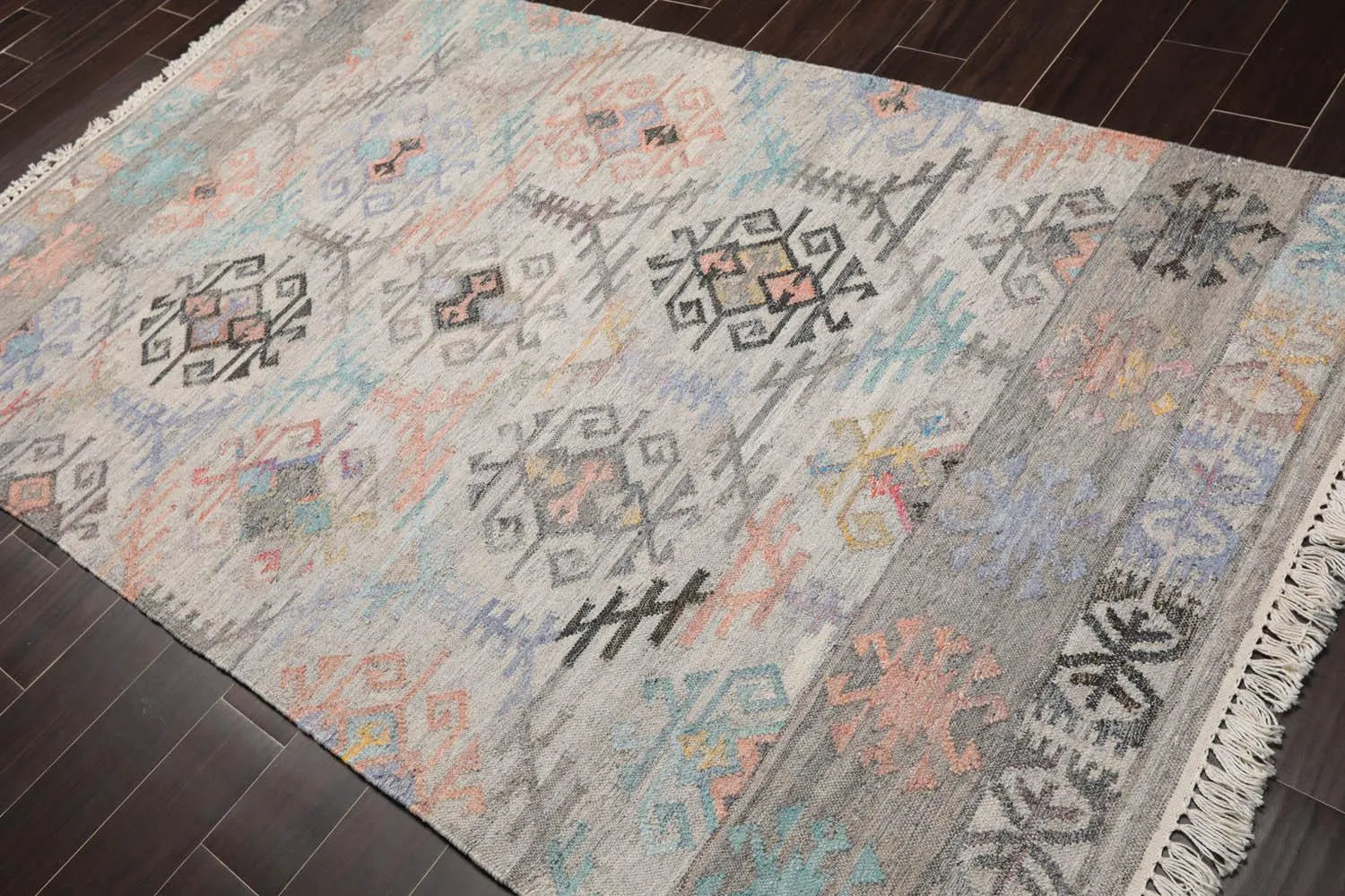 5' x 8' Indoor Outdoor Hand Woven 100% Recycled PET Yarn Modern Kilim Area Rug Beige-2