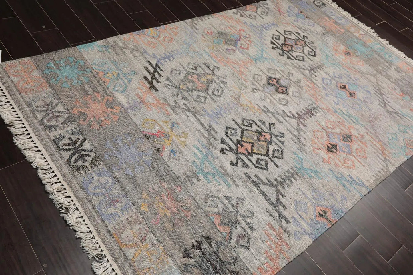 5' x 8' Indoor Outdoor Hand Woven 100% Recycled PET Yarn Modern Kilim Area Rug Beige-3
