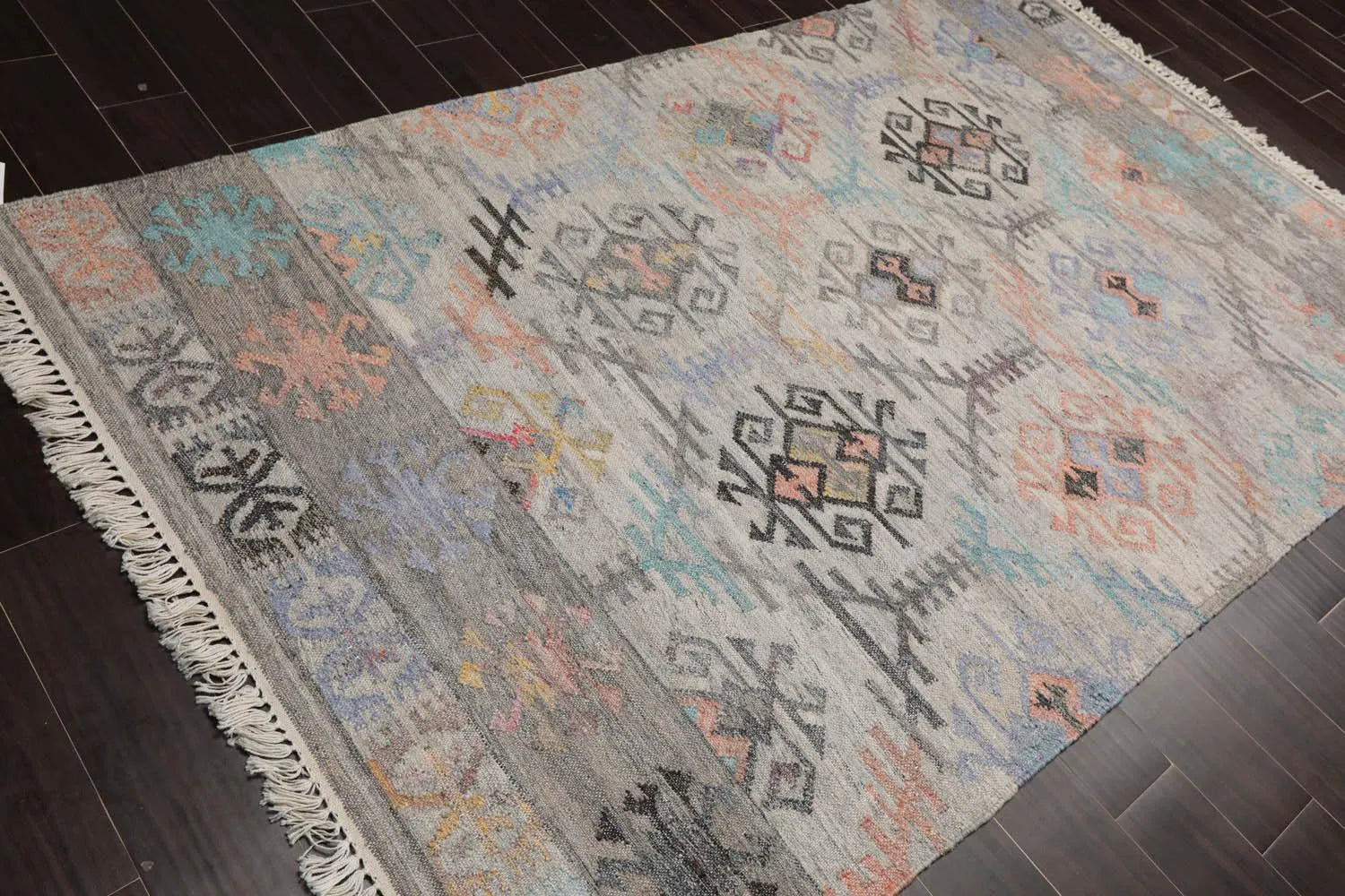 5' x 8' Indoor Outdoor Hand Woven 100% Recycled PET Yarn Modern Kilim Area Rug Beige-3