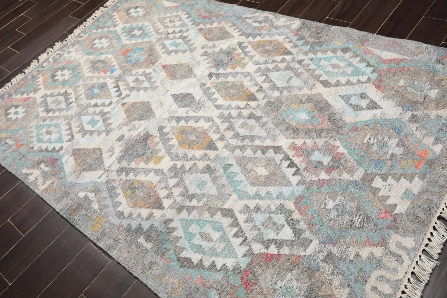5' x 8'  Indoor Outdoor Hand Woven 100% Recycled PET Yarn Modern Kilim Area Rug Beige-2