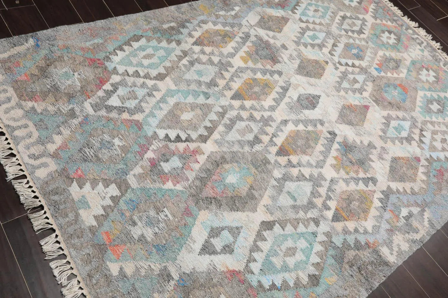 5' x 8'  Indoor Outdoor Hand Woven 100% Recycled PET Yarn Modern Kilim Area Rug Beige-3