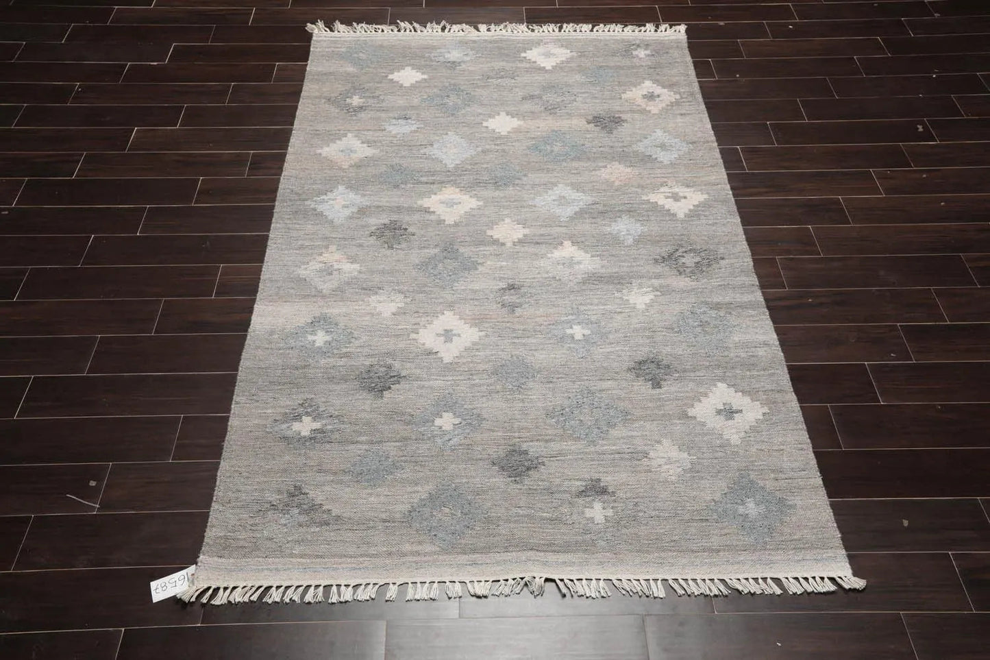 5' x 8'  Indoor OutdoorHand Woven 100% Recycled PET Yarn Modern Kilim Area Rug Gray-1