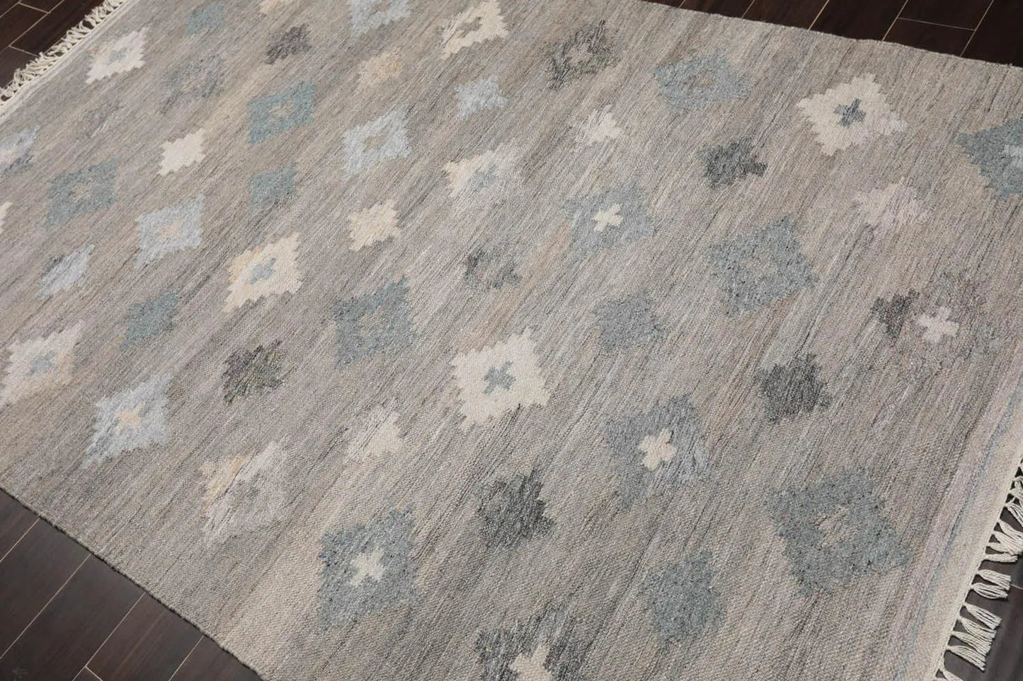 5' x 8'  Indoor OutdoorHand Woven 100% Recycled PET Yarn Modern Kilim Area Rug Gray-2