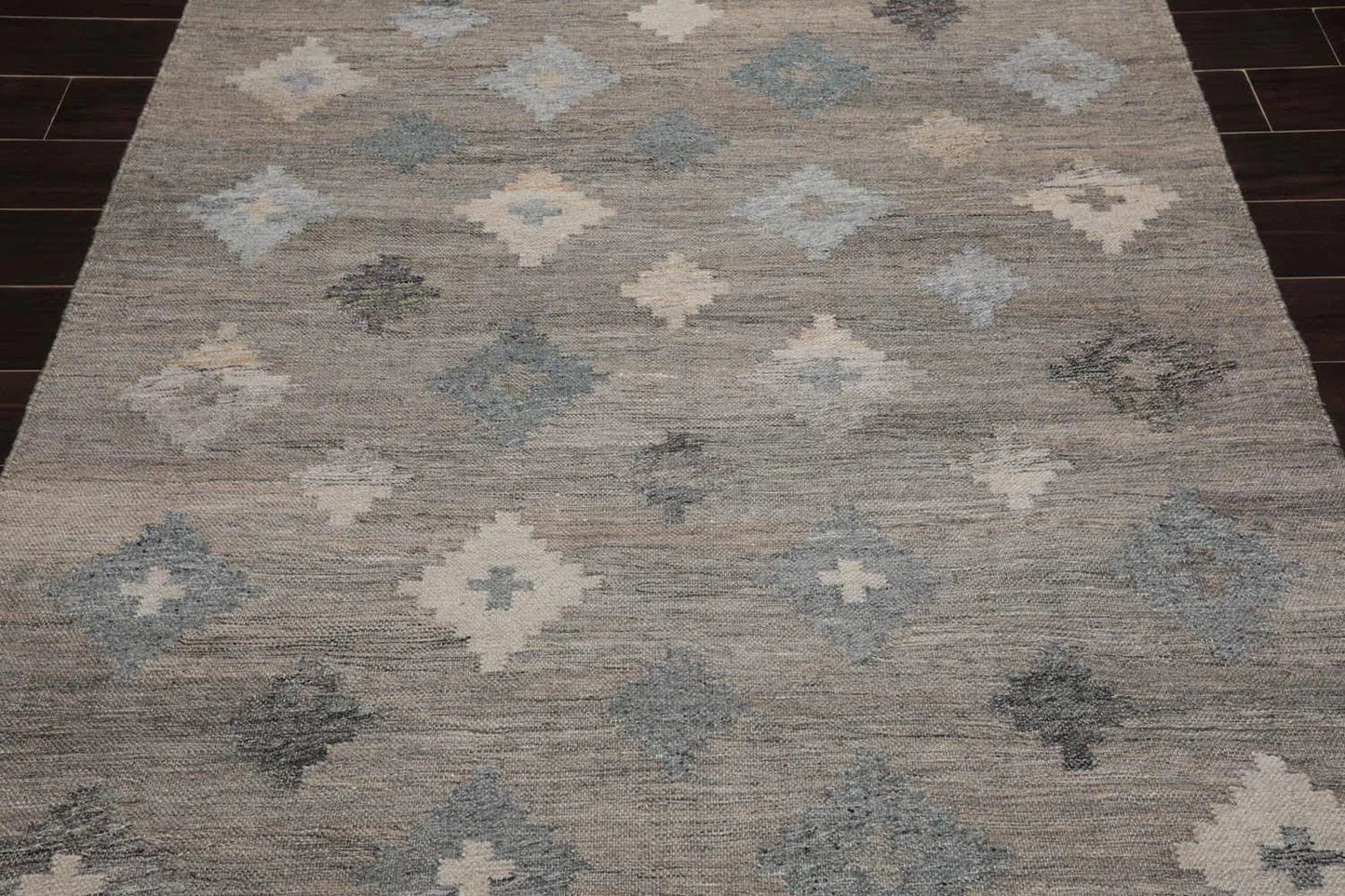 5' x 8'  Indoor OutdoorHand Woven 100% Recycled PET Yarn Modern Kilim Area Rug Gray-4