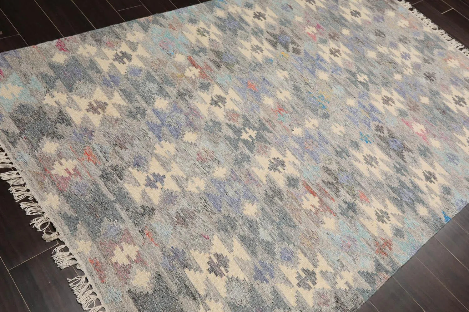 5' x 8'  Indoor OutdoorHand Woven 100% Recycled PET Yarn Modern Kilim Area Rug Gray-3