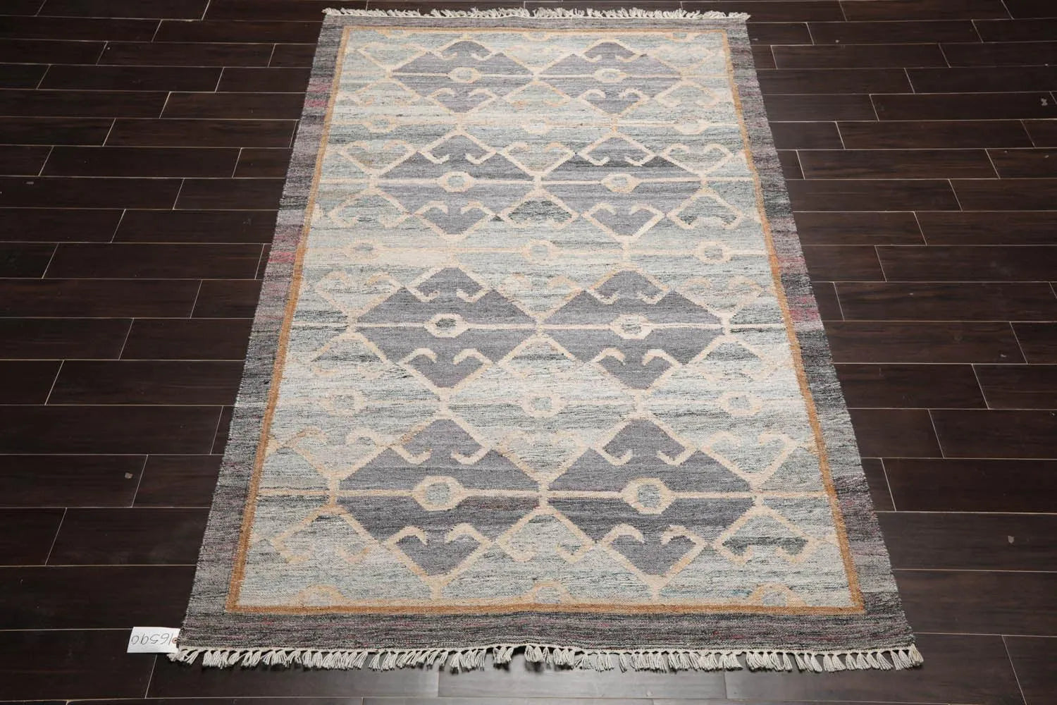 5' x 8'  Indoor Outdoor Hand Woven 100% Recycled PET Yarn Modern Kilim Area Rug Gray-1