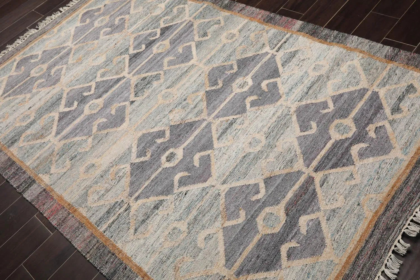 5' x 8'  Indoor Outdoor Hand Woven 100% Recycled PET Yarn Modern Kilim Area Rug Gray-2
