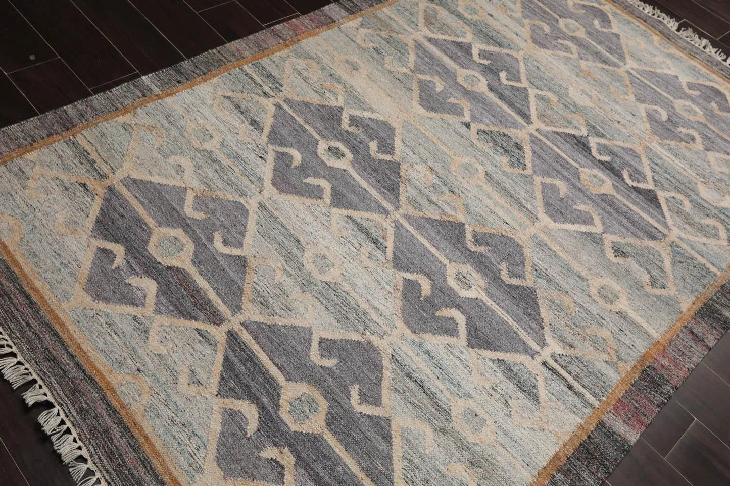 5' x 8'  Indoor Outdoor Hand Woven 100% Recycled PET Yarn Modern Kilim Area Rug Gray-3