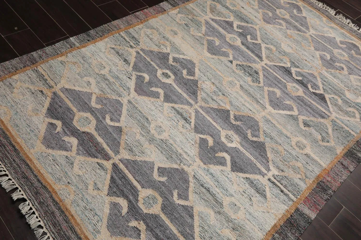 5' x 8'  Indoor Outdoor Hand Woven 100% Recycled PET Yarn Modern Kilim Area Rug Gray-3
