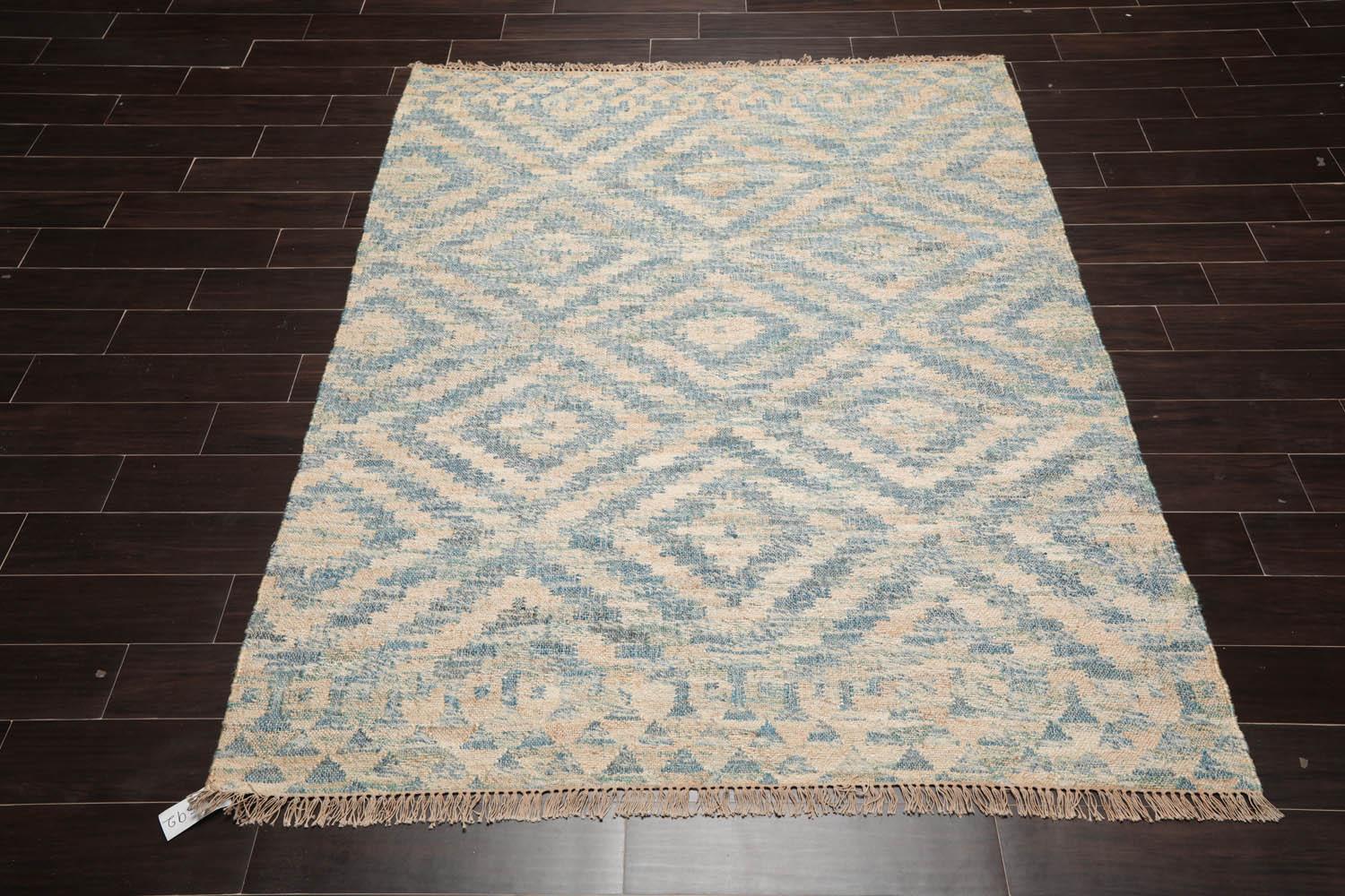 5'9" x 7'2" Hand Woven Natural Fiber Jute Southwestern Flatweave Kilim Area Rug-1