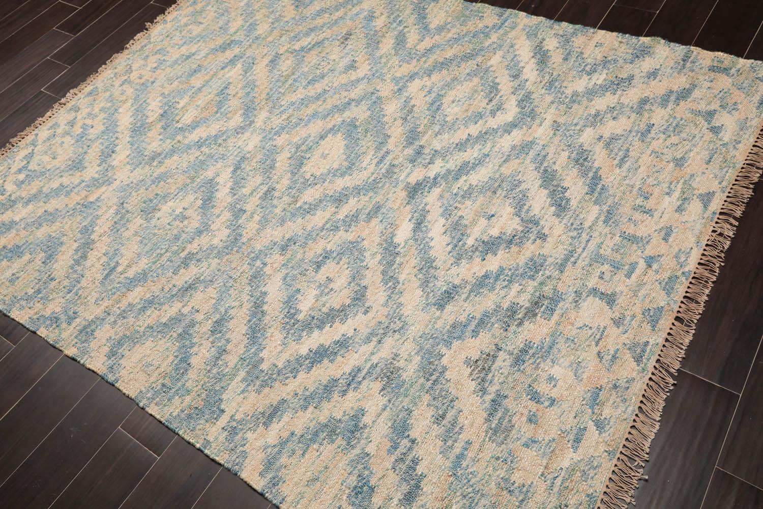 5'9" x 7'2" Hand Woven Natural Fiber Jute Southwestern Flatweave Kilim Area Rug-2