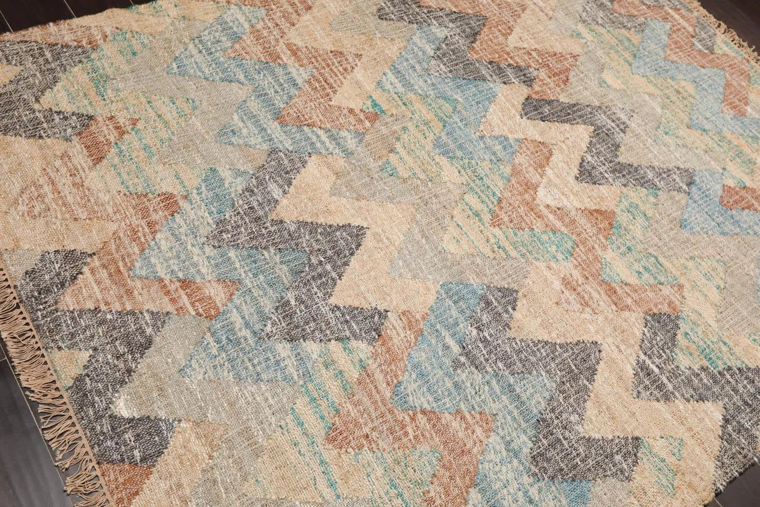 5’7” x 7’6” Hand Woven Natural Fiber Jute Southwestern Flatweave Kilim Area Rug-4