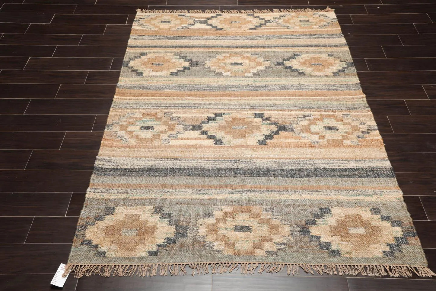 5’5”x7’3”Hand Woven Natural Fiber Jute Southwestern Flatweave Kilim Area Rug-1