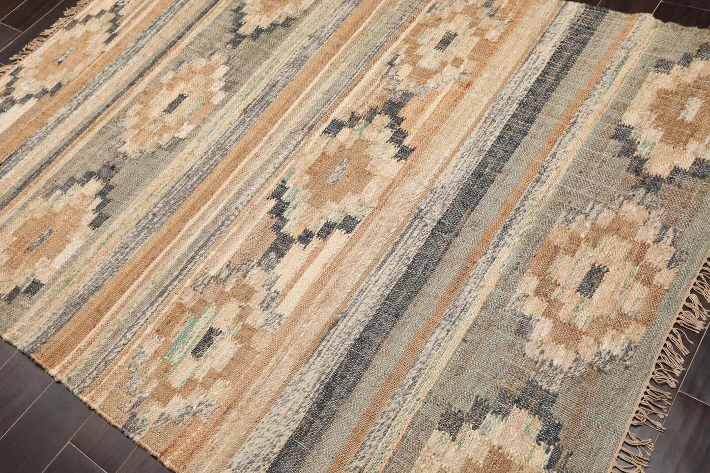 5’5”x7’3”Hand Woven Natural Fiber Jute Southwestern Flatweave Kilim Area Rug-2