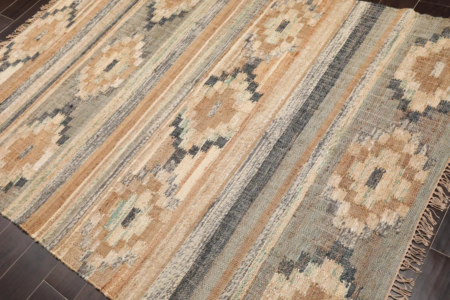 5’5”x7’3”Hand Woven Natural Fiber Jute Southwestern Flatweave Kilim Area Rug-2