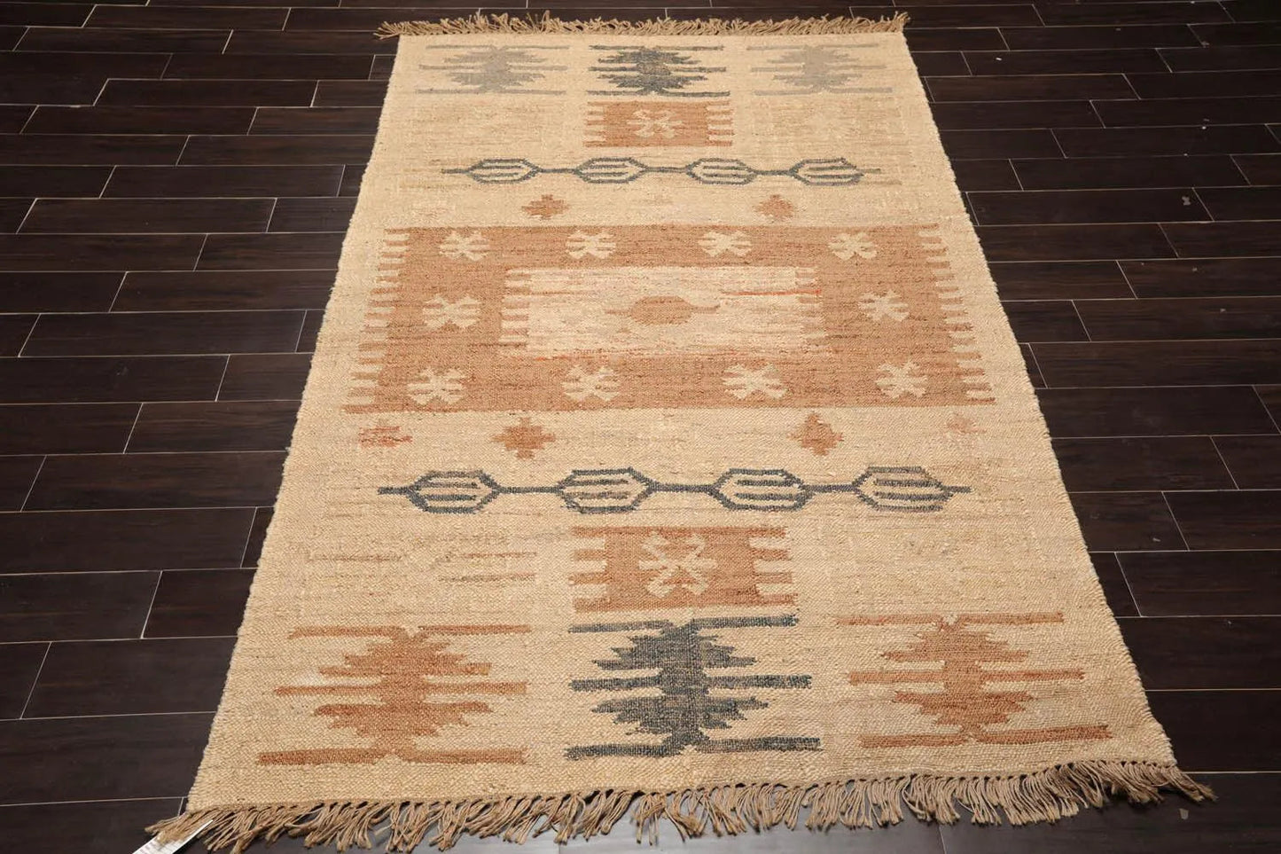 5’2” x 8’3”Hand Woven Natural Fiber Jute Southwestern Flatweave Kilim Area Rug-1