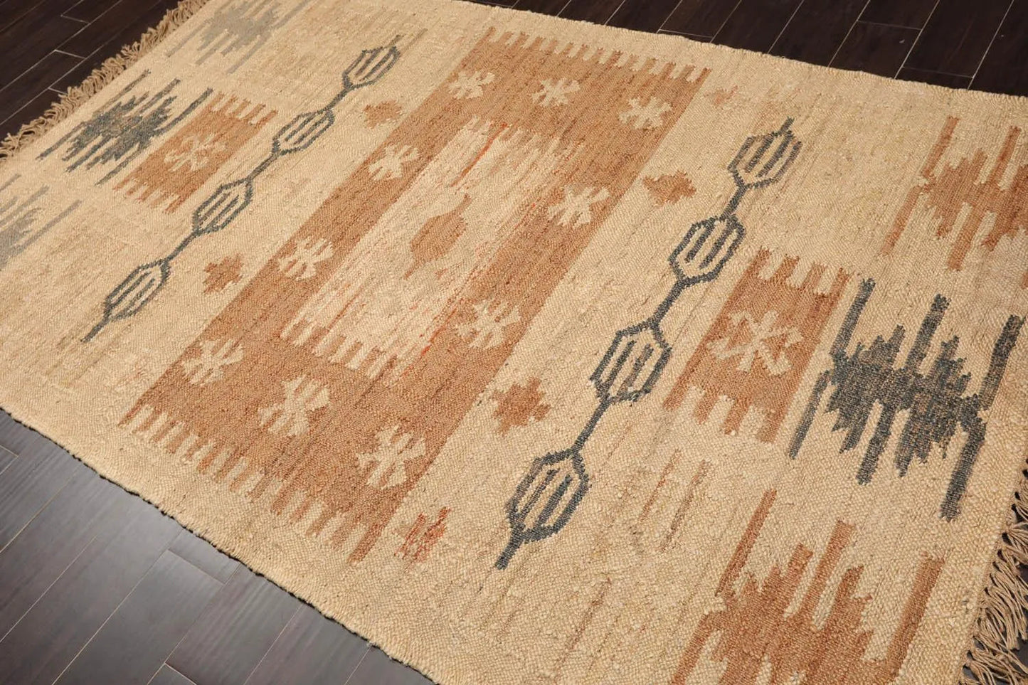 5’2” x 8’3”Hand Woven Natural Fiber Jute Southwestern Flatweave Kilim Area Rug-2