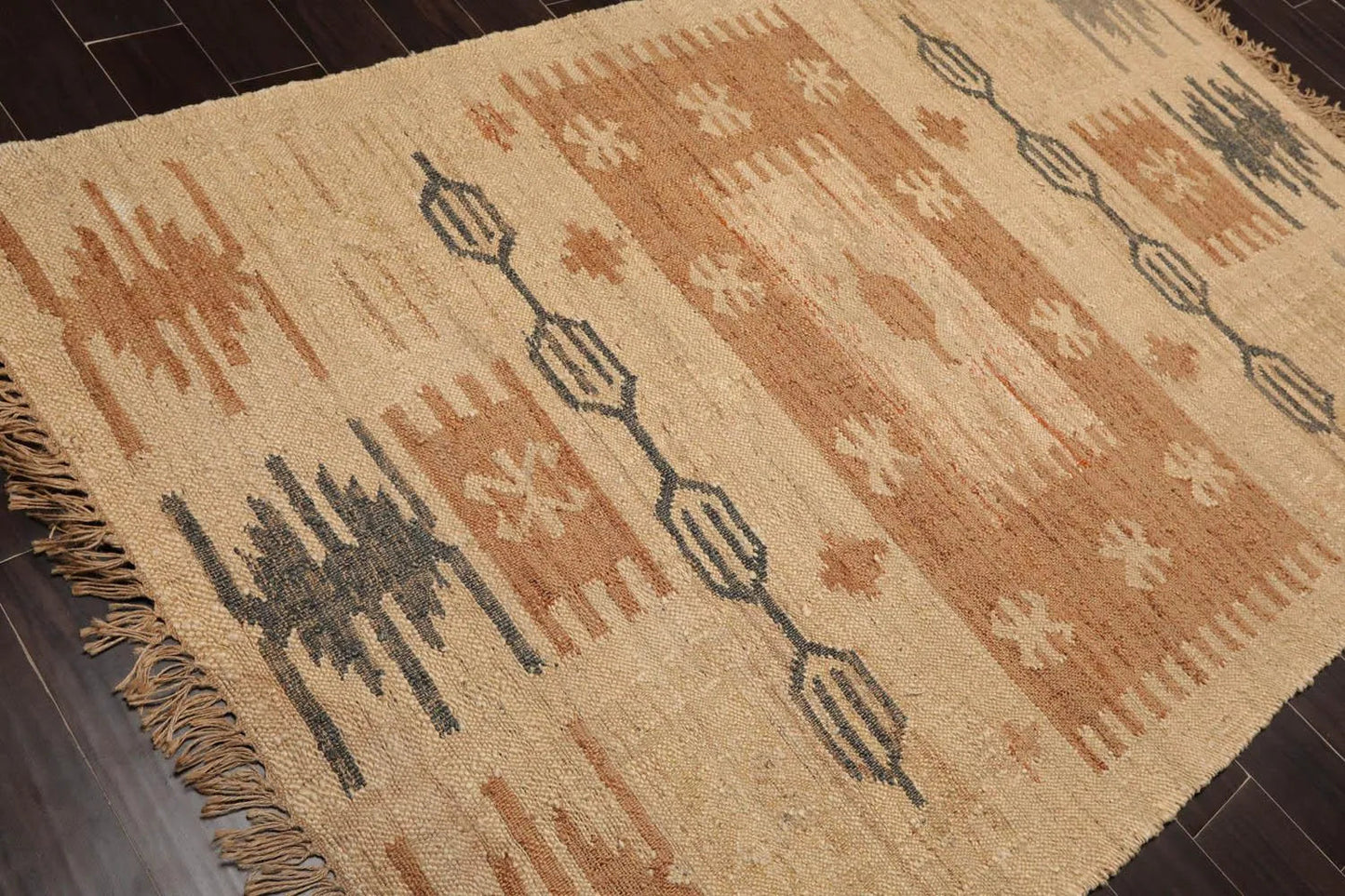 5’2” x 8’3”Hand Woven Natural Fiber Jute Southwestern Flatweave Kilim Area Rug-3
