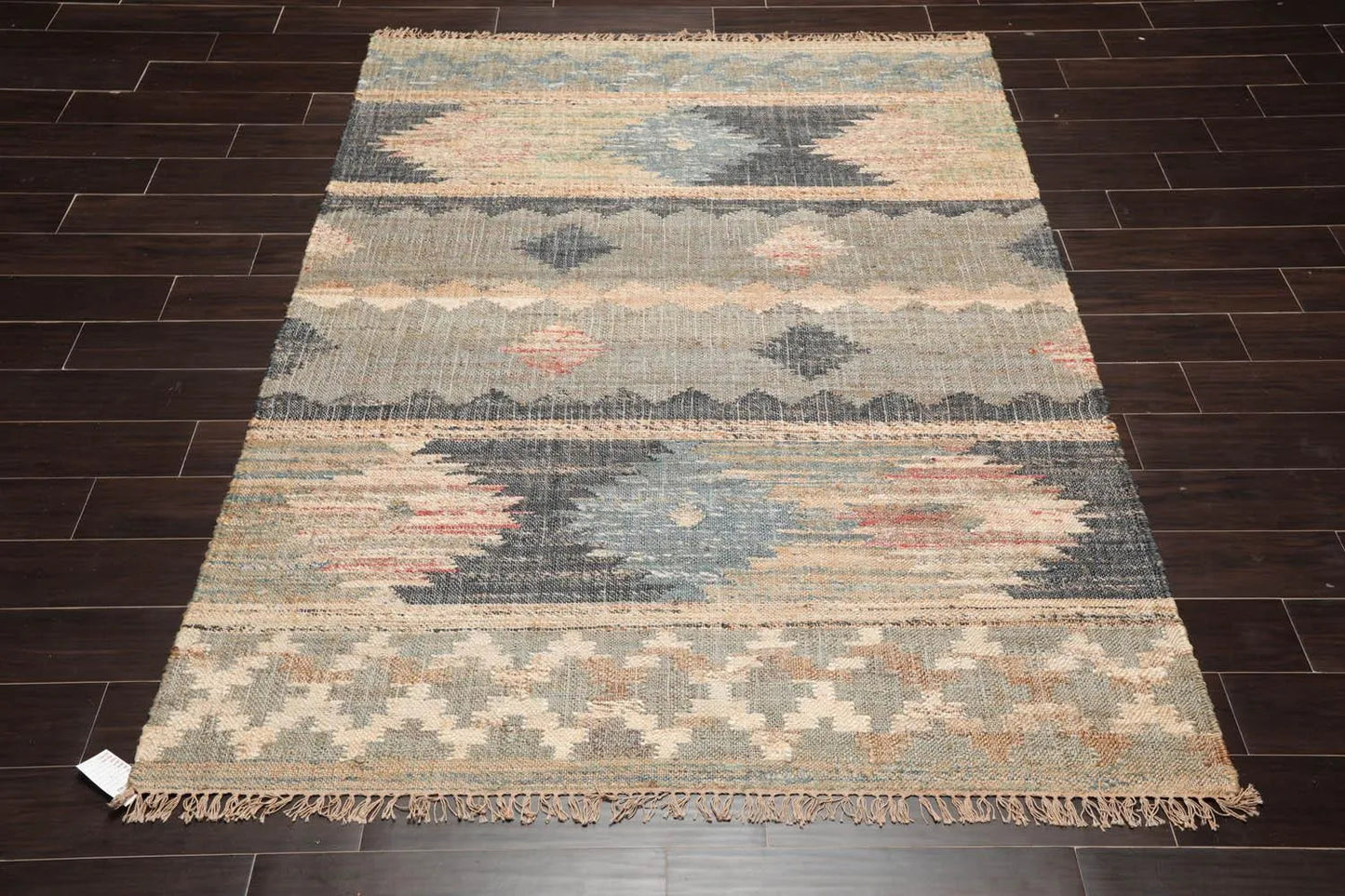 5'6''x7'3'' Hand Woven Natural Fiber Jute Southwestern Flatweave Kilim Area Rug-1