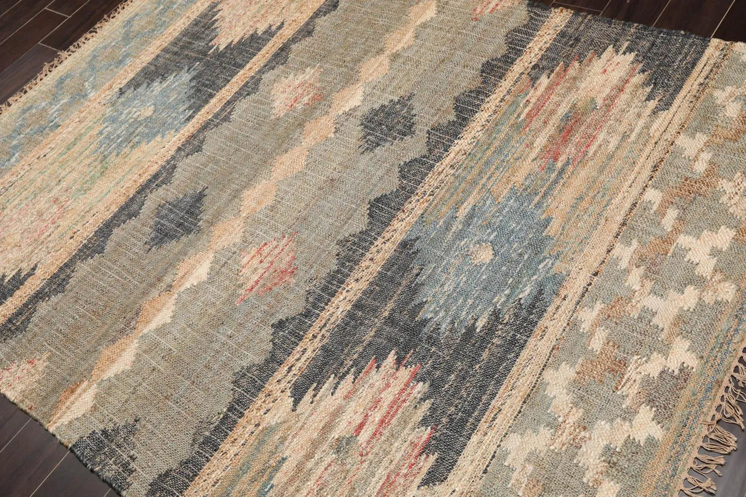 5'6''x7'3'' Hand Woven Natural Fiber Jute Southwestern Flatweave Kilim Area Rug-2
