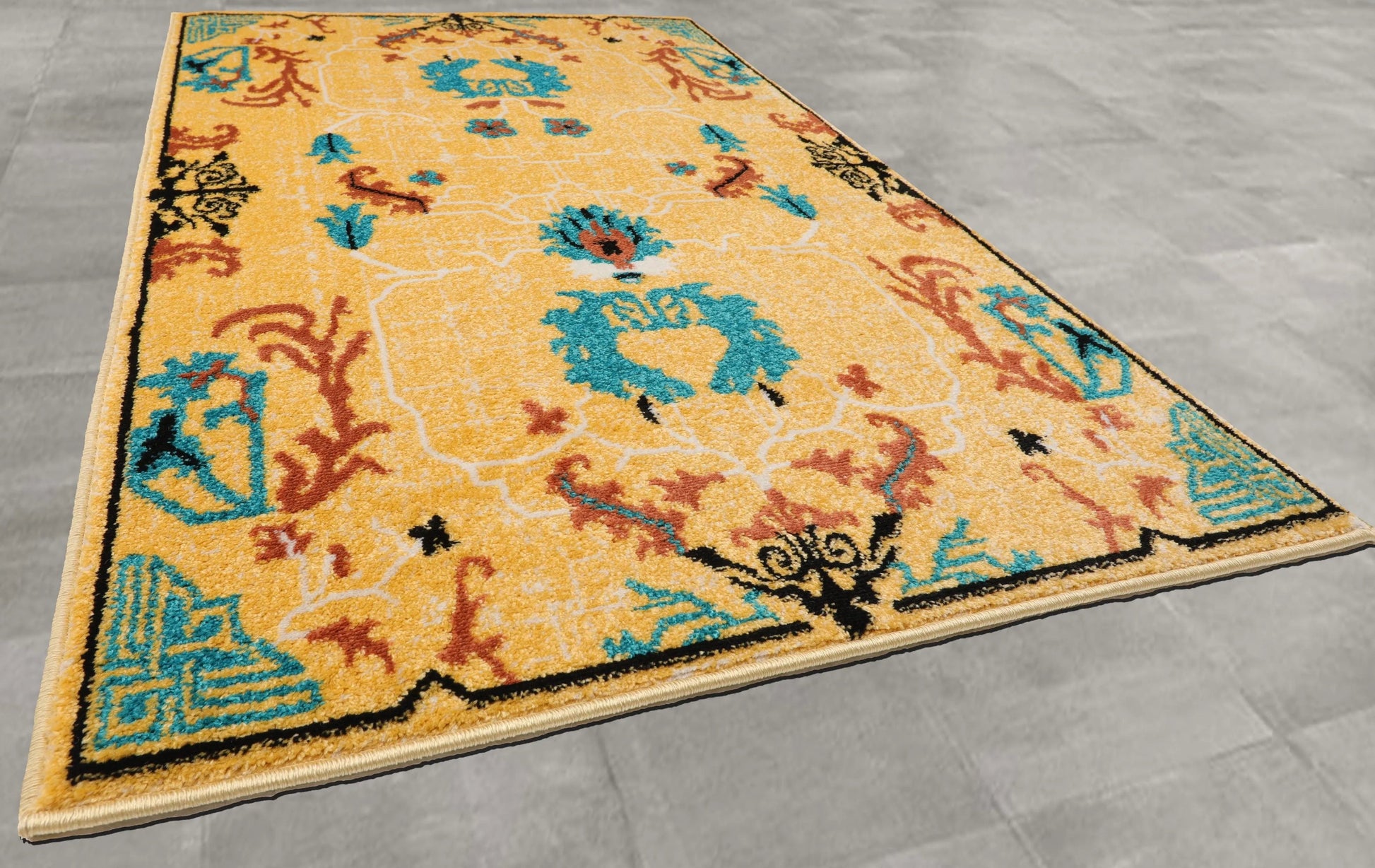 Multi Size Beige, Aqua Machine-Made Polypropylene Cavalier Design Traditional Persian Oriental Area Rug-2