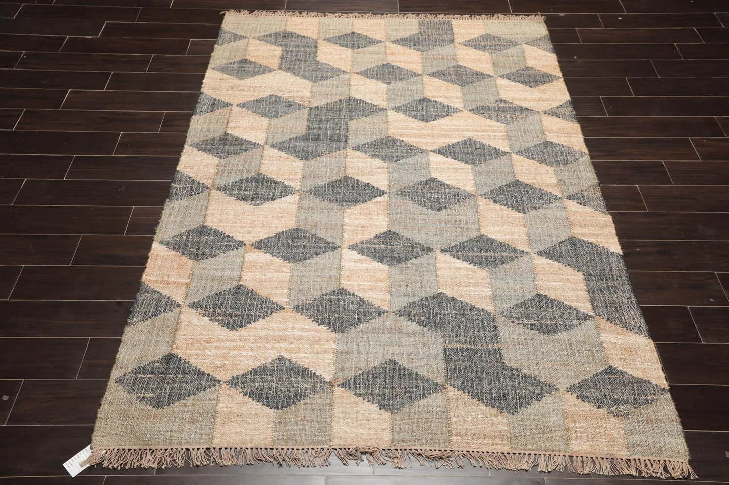 5’6”x7’9”Hand Woven Natural Fiber Jute Modern Graphic Flatweave Kilim Area Rug-1