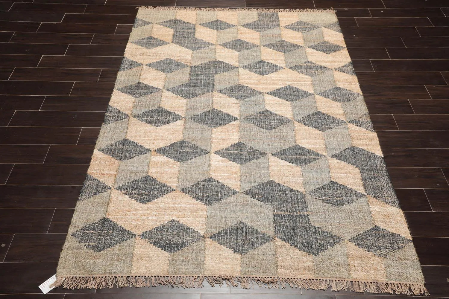 5’6”x7’9”Hand Woven Natural Fiber Jute Modern Graphic Flatweave Kilim Area Rug-1