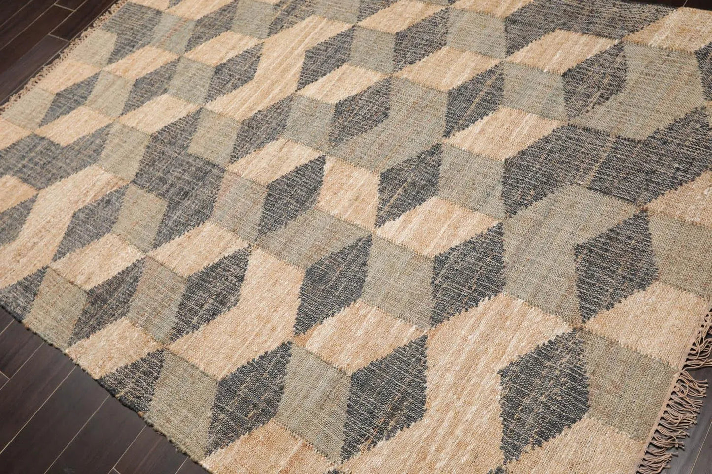 5’6”x7’9”Hand Woven Natural Fiber Jute Modern Graphic Flatweave Kilim Area Rug-2