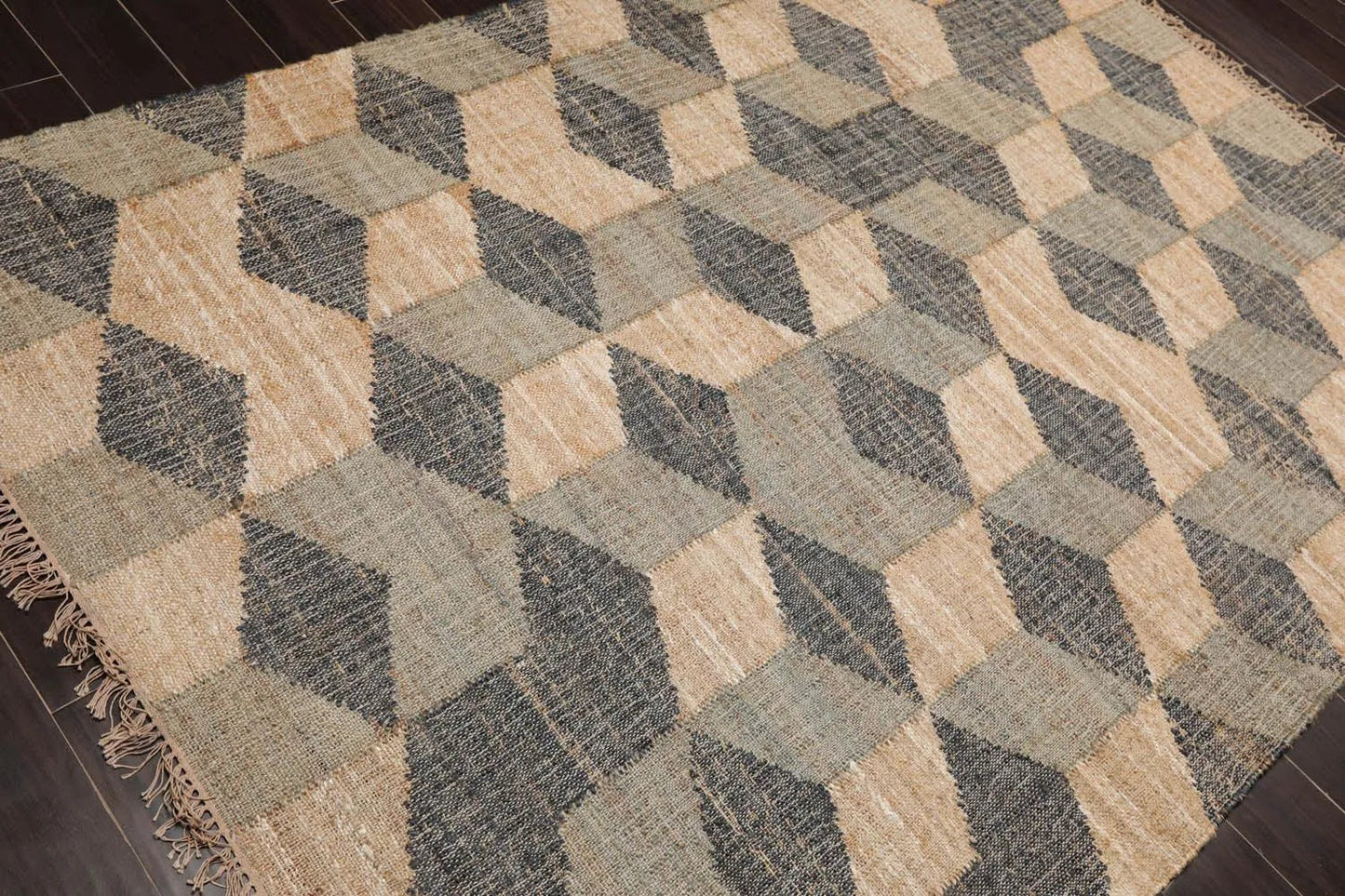 5’6”x7’9”Hand Woven Natural Fiber Jute Modern Graphic Flatweave Kilim Area Rug-3