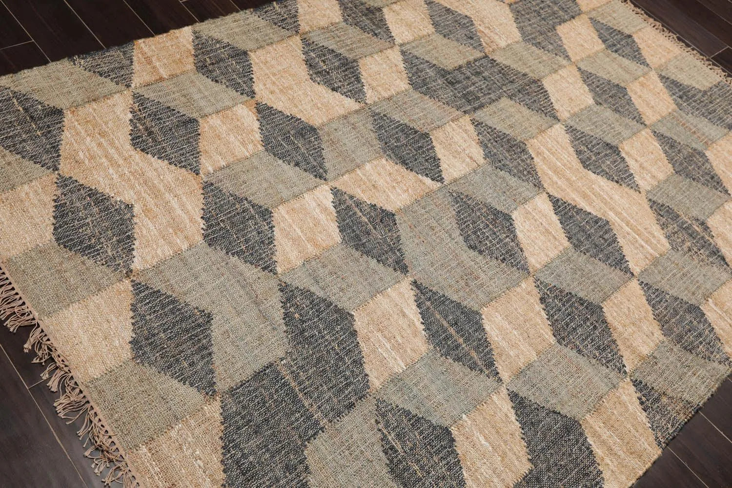 5’6”x7’9”Hand Woven Natural Fiber Jute Modern Graphic Flatweave Kilim Area Rug-3
