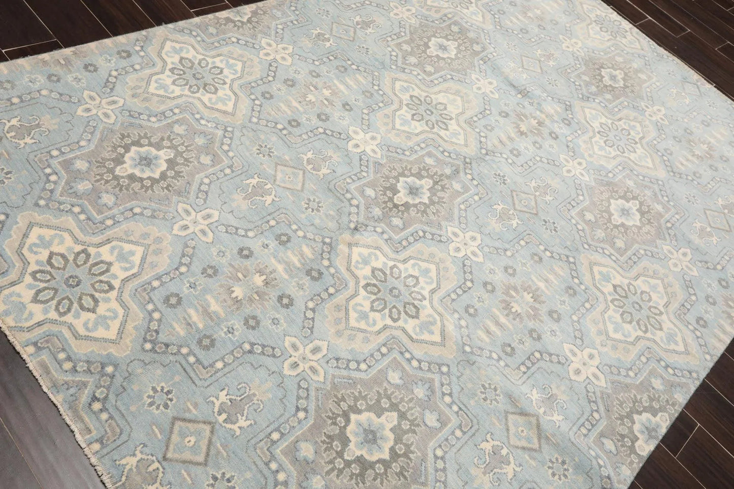 6' x 9' Hand Knotted 100% Wool Geometric Transitional Oriental Area Rug Blue-4
