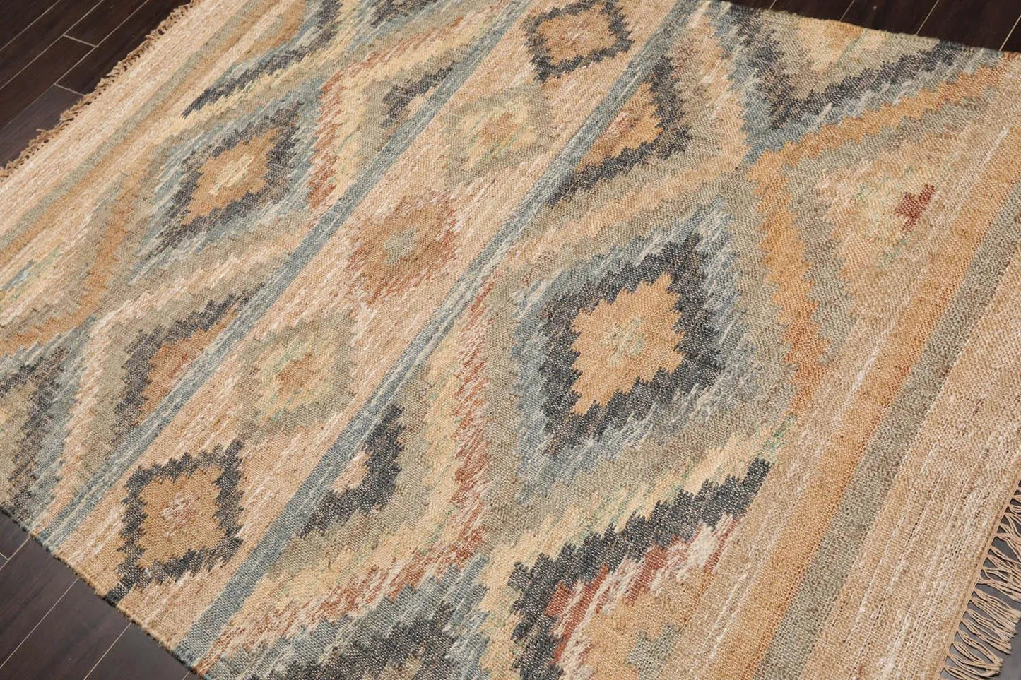 5’4” x 7’3 Hand Woven Natural Fiber Jute Southwestern Flatweave Kilim Area Rug-2