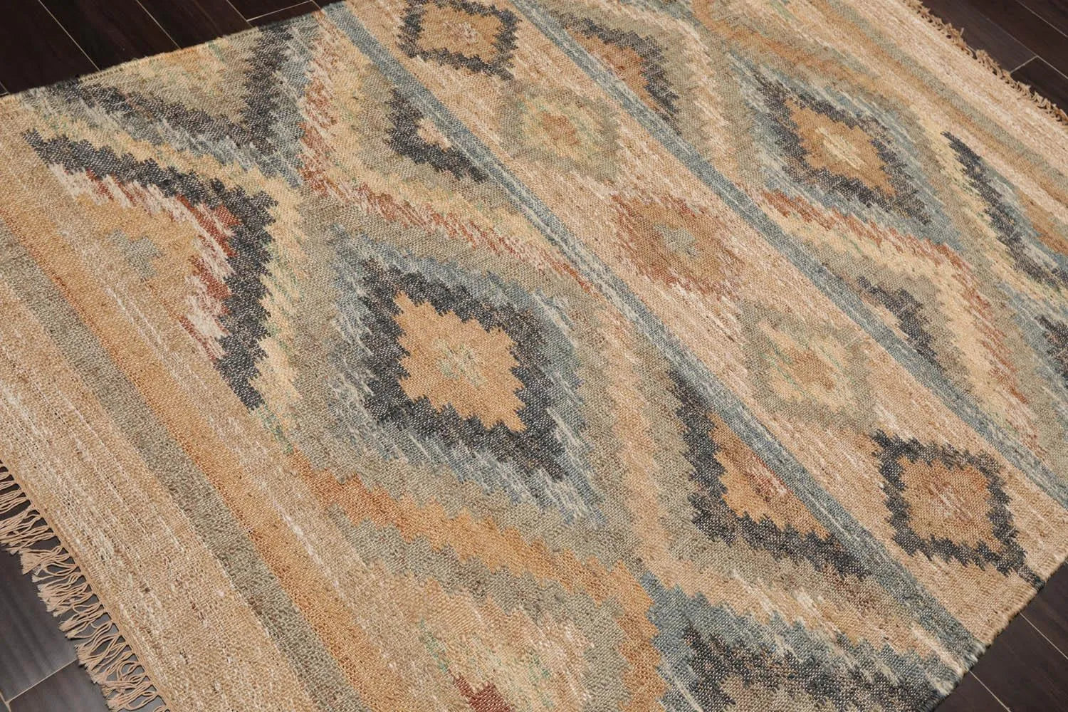 5’4” x 7’3 Hand Woven Natural Fiber Jute Southwestern Flatweave Kilim Area Rug-3