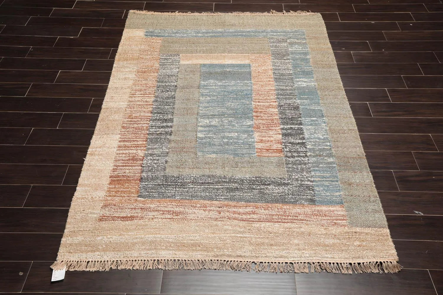 5’3” x 7’6” Hand Woven Natural Fiber Jute Modern Flatweave Kilim Area Rug Blue-1