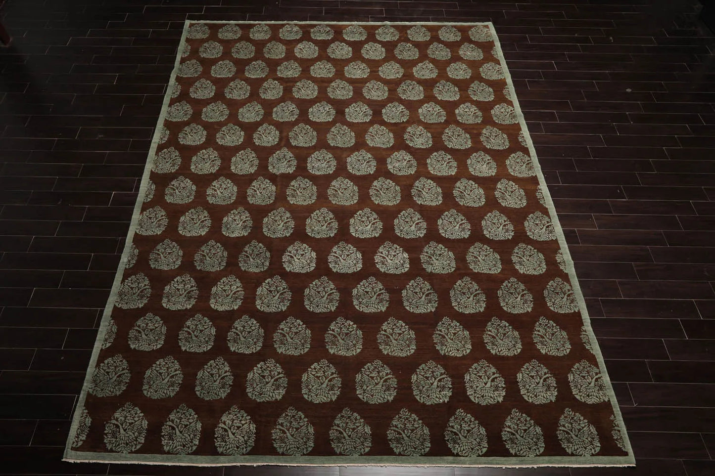 10x14 Brown, Aqua Hand Knotted Tibetan 100% Wool Michaelian & Kohlberg Transitional Oriental Area Rug-2