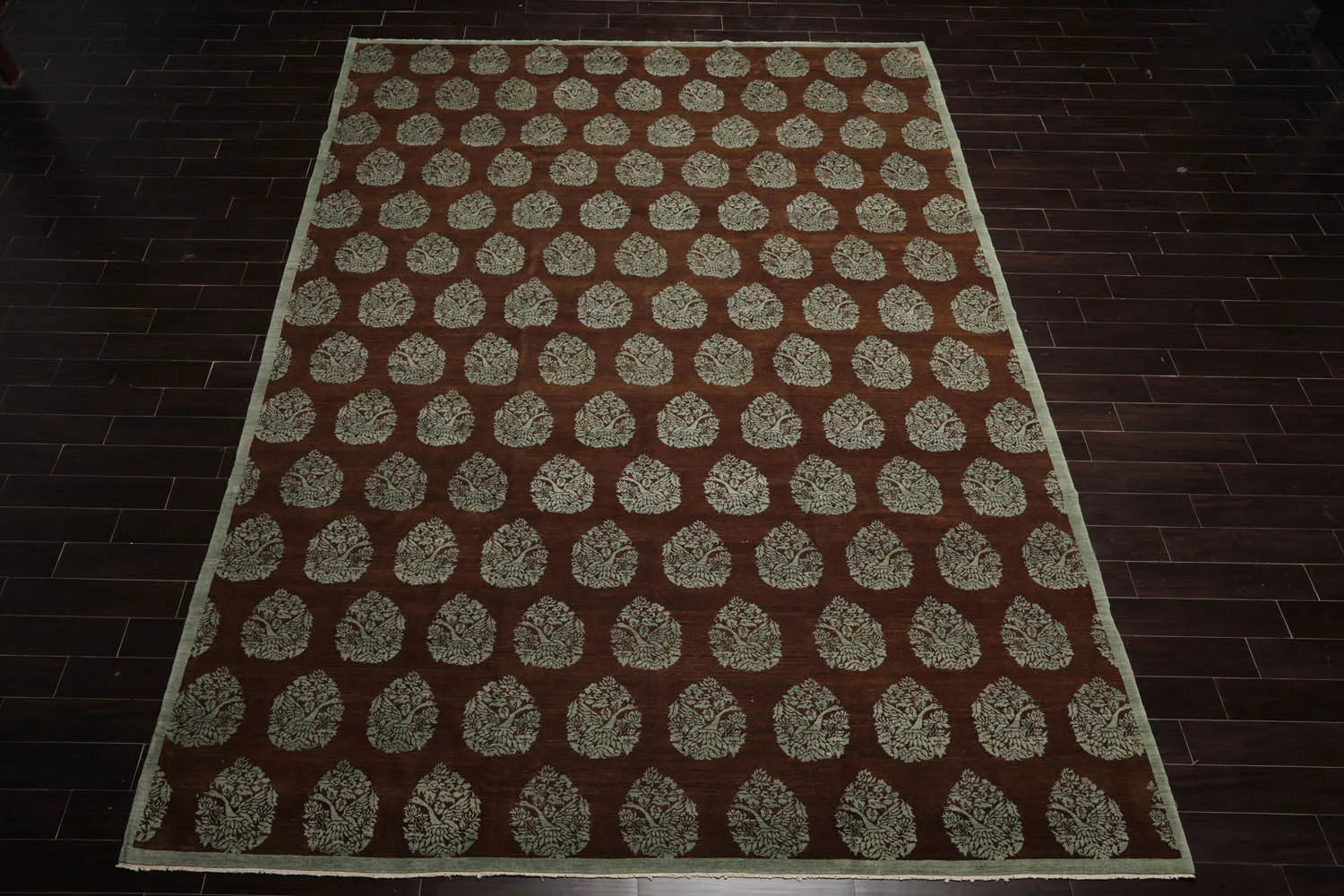 10x14 Brown, Aqua Hand Knotted Tibetan 100% Wool Michaelian & Kohlberg Transitional Oriental Area Rug-2