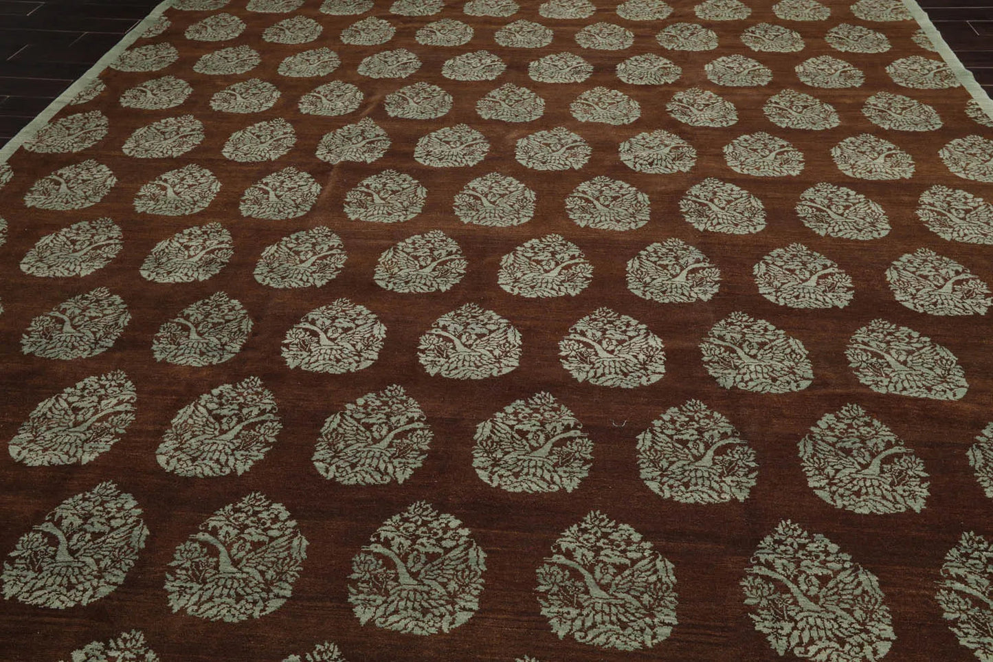 10x14 Brown, Aqua Hand Knotted Tibetan 100% Wool Michaelian & Kohlberg Transitional Oriental Area Rug-3