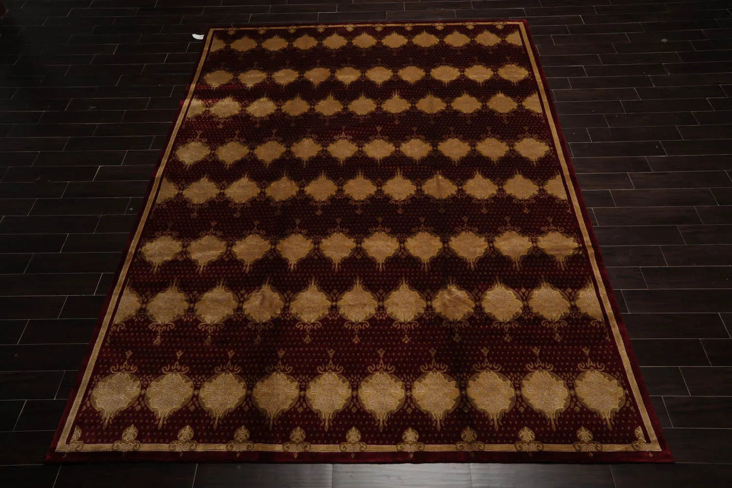 9x12 Burgundy, Beige Hand Knotted Savonnerie 100% Wool Traditional Oriental Area Rug-2