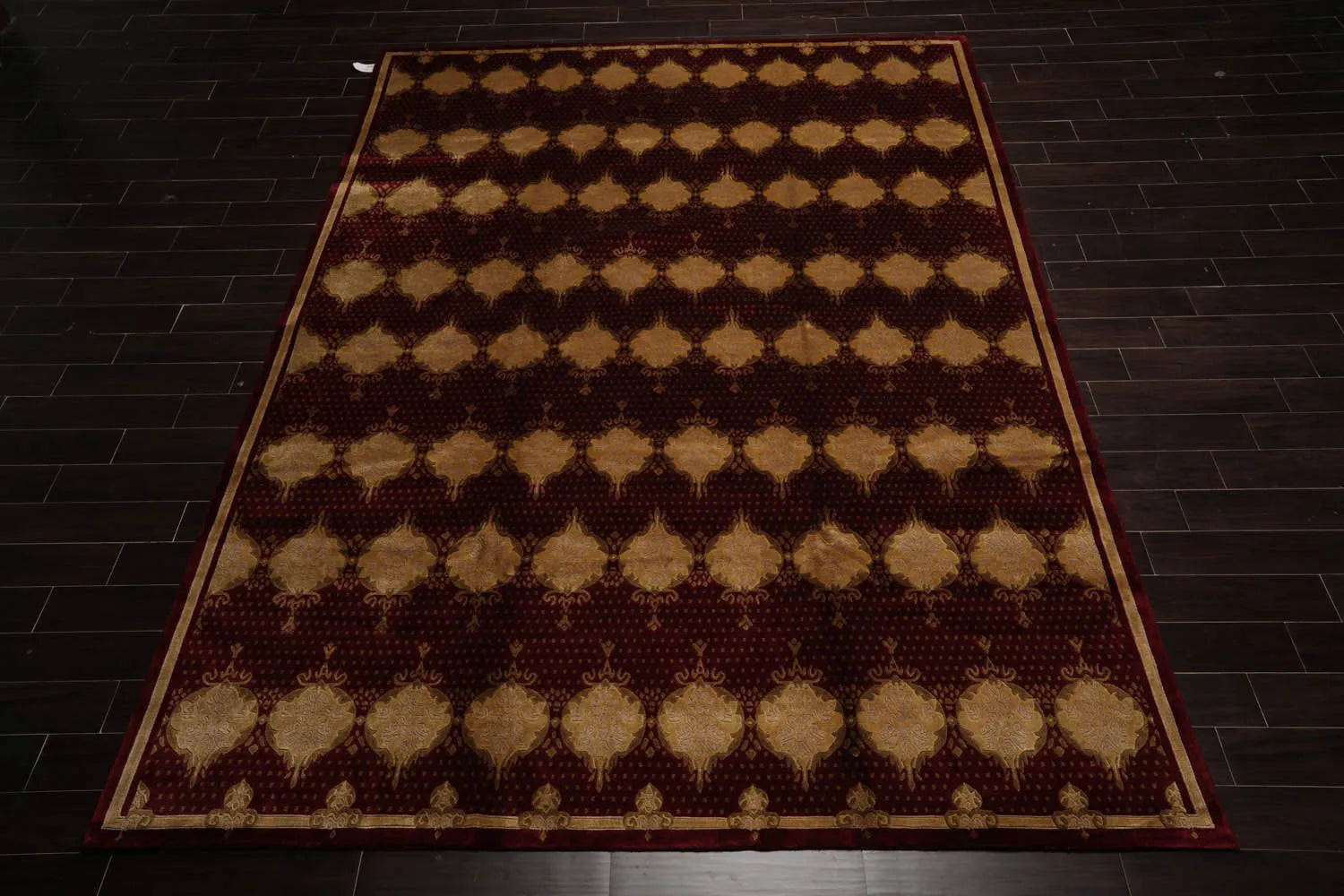 9x12 Burgundy, Beige Hand Knotted Savonnerie 100% Wool Traditional Oriental Area Rug-2